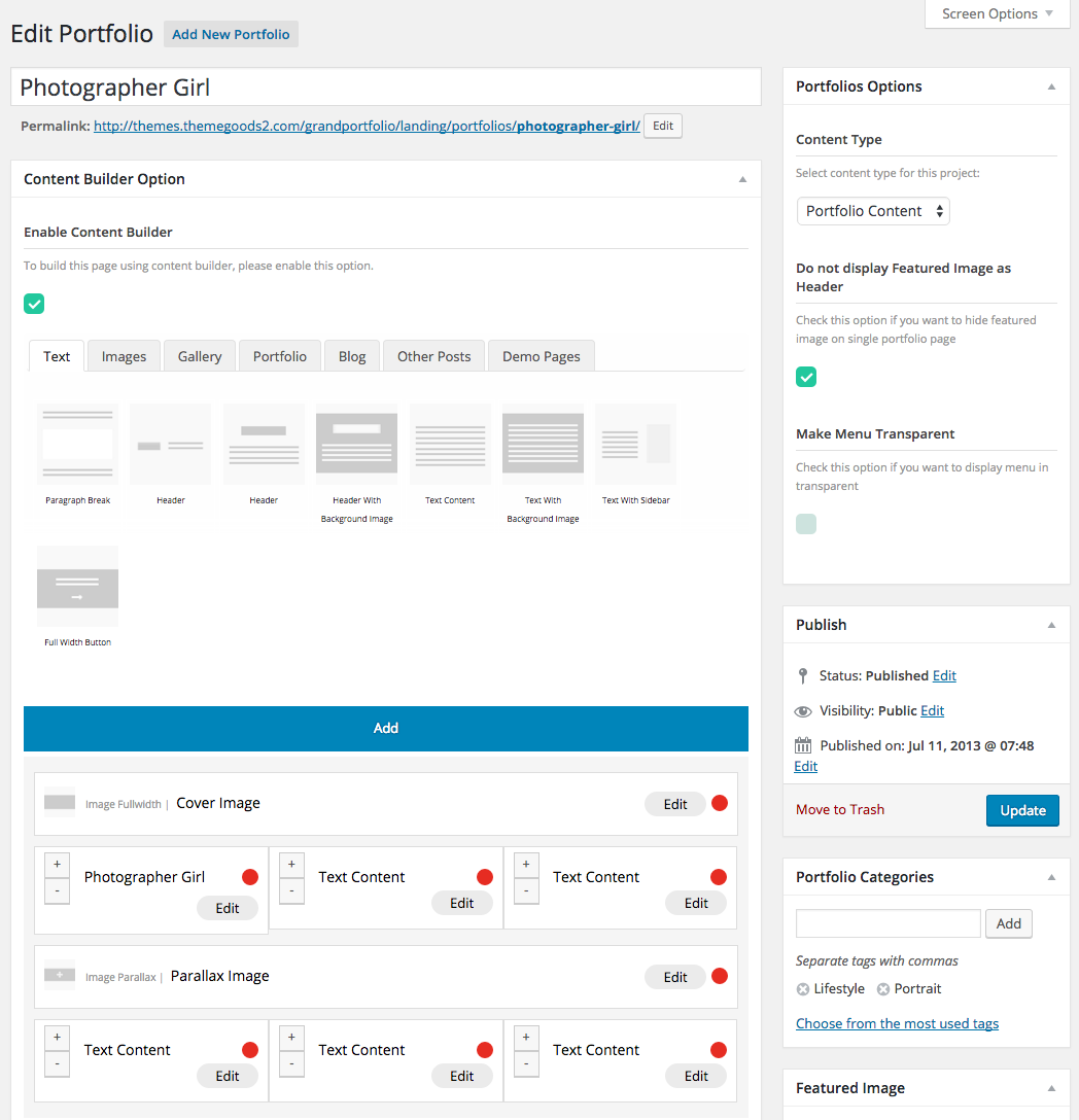 Page Content Builder Options
